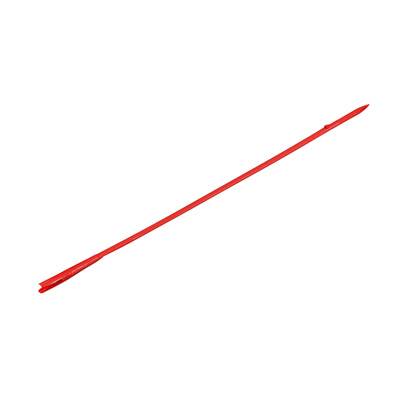 Roter Pfeil mit spitzer Spitze und Befiederung, auf weißem Hintergrund.