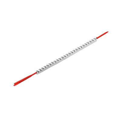 Ein langes, rotes Glasfaserbündel mit einem weißen Markierungsstreifen mit Zahlen von 0 bis 11.