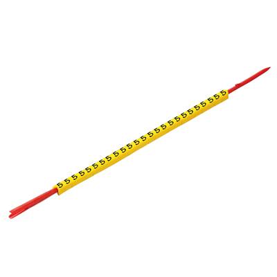 Rotes Kabel mit gelbem Markierband, darauf die Zahl '5' in gleichmäßigen Abständen gedruckt.