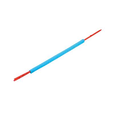 Ein langes, dünnes Tool mit einem blauen Griff und roten Enden, vermutlich ein Entnahme- oder Applikationswerkzeug.