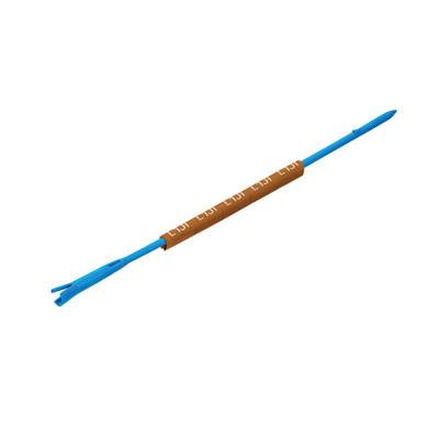 Ein blauer, länglicher Gegenstand mit braunem Griff in der Mitte, möglicherweise ein Werkzeug oder Instrument.