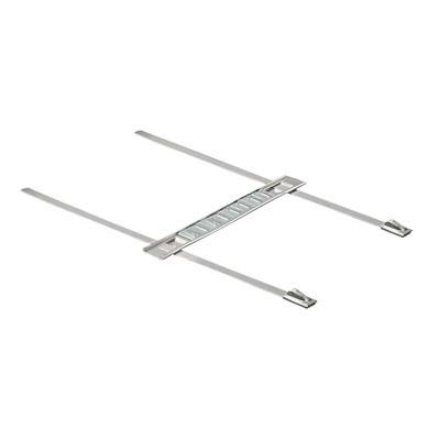 Metallisches Montageset mit linearem Design, bestehend aus einem zentralen Streifen und seitlichen Befestigungsstangen.
