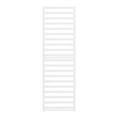 Ein weißer, hoher Handtuchheizkörper mit horizontalen Streben. Geeignet, um Handtücher im Badezimmer zu trocknen und zu erwärmen.