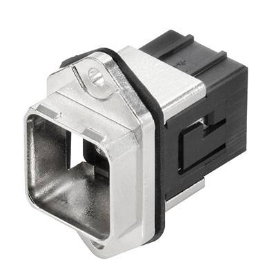 Ein rechteckiger Stecker mit metallischen und schwarzen Kunststoffelementen, geeignet für den Anschluss digitaler Geräte.