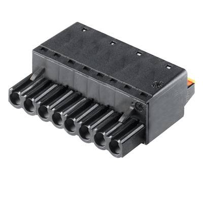A black electric multi-pin connector arranged in two rows.