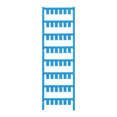 Ein blaues vertikales Gitter mit sieben horizontalen Reihen. Jede Reihe hat mehrere rechteckige Aussparungen in gleichmäßigen Abständen.