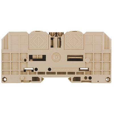 Beige Klemmenblock mit mehreren Anschlusspunkten, geeignet für elektrische Verdrahtung. Rechteckige Form und symmetrisches Design.