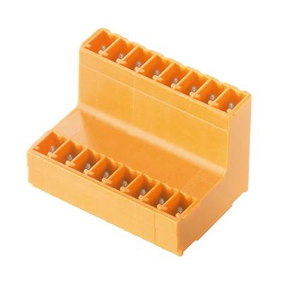 An orange electrical plug with multiple connection terminals.