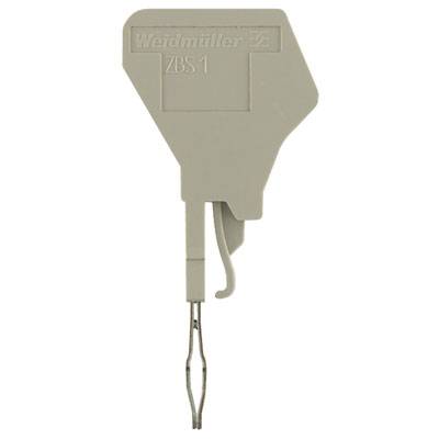 Ein grauer Steckverbinder mit der Aufschrift 'Weidmüller ZBS 1', verwendet zur Verbindung elektrischer Komponenten.