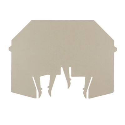 Beige Kartonform in unregelmäßigem Rechteck mit ausgestanzten, symmetrischen Details entlang der Unterkante.