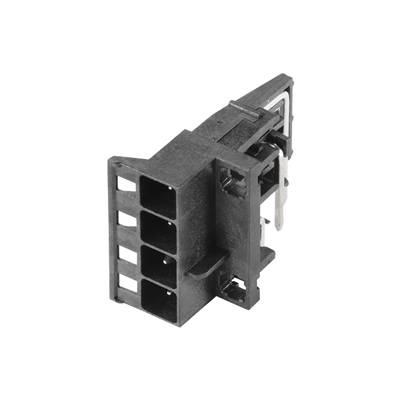 Schwarzer, rechteckiger elektrischer Stecker mit mehreren Anschlüssen. Verwendet für die Verbindung elektronischer Geräte.