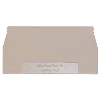 Klemmeabdeckung in Beige mit der Aufschrift 'Weidmüller' und Typenbezeichnung 'WAP WTL6/1'.