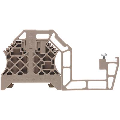 Beige Reihenklemme mit seitlicher Befestigungsschraube, bietet elektrischen Anschluss in Industrieschaltungen.