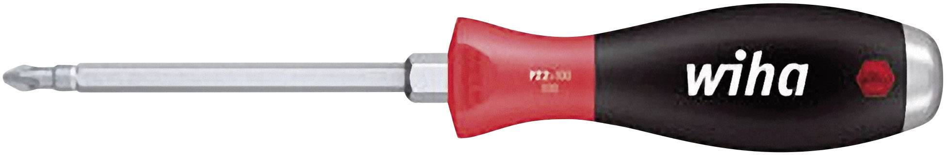 Schraubendreher mit rotem und schwarzem Griff, flacher Klinge, Marke 'wiha'.