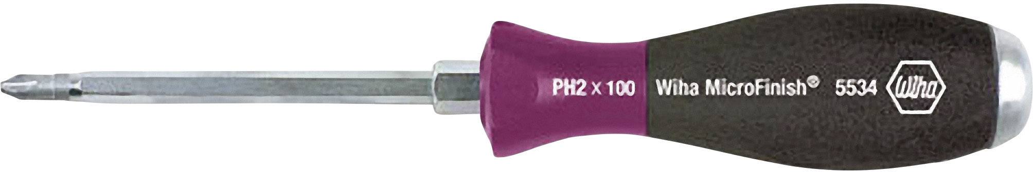 Ein Schraubendreher mit bordeauxrotem Griff und schwarzer, texturierter Oberfläche. Die Klinge ist silbern und hat die Aufschrift 'PH2 x 100'.