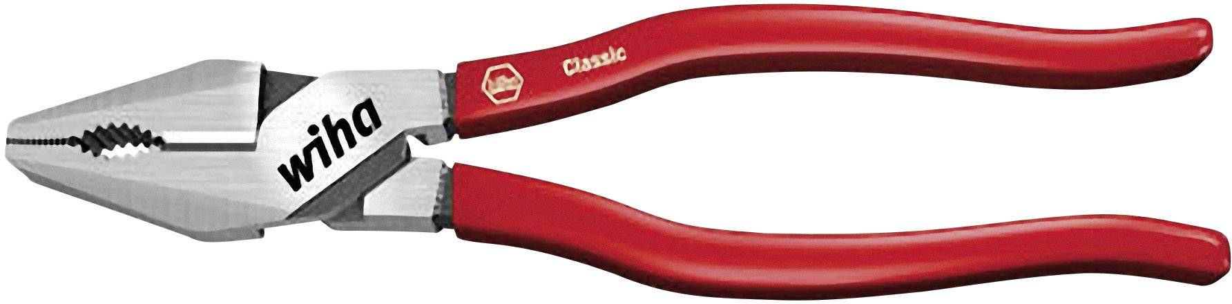 Eine rote Kombizange mit dem Schriftzug 'wiha' auf dem Metall. Sie hat ergonomische Griffe und ist für Greif- und Schneidearbeiten geeignet.