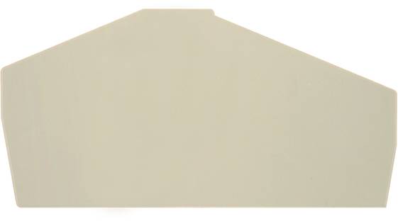 Beiger, fünfeckiger Kunststoffblock vor weißem Hintergrund.