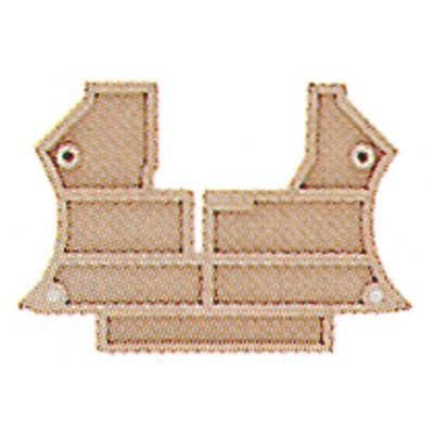 Abstraktes geometrisches Muster in beige mit Linien und Winkeln; Form ähnelt einem stilisierten, zweigeteilten Schild.