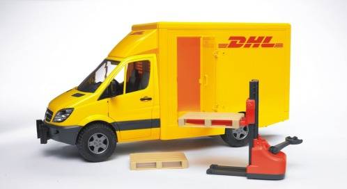 Bruder Mercedes Benz Sprinter DHL mit Handhubwagen und 2 Paletten