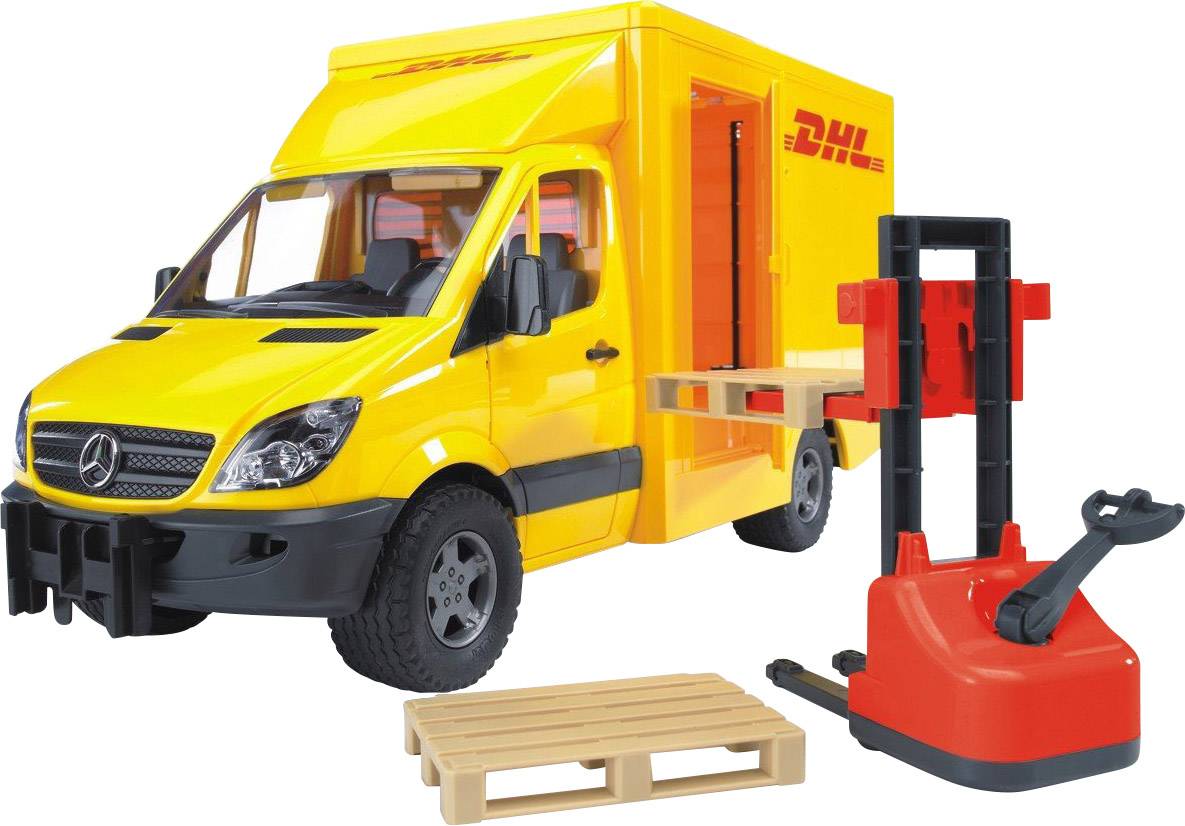Bruder Mercedes Benz Sprinter DHL mit Handhubwagen und 2 Paletten