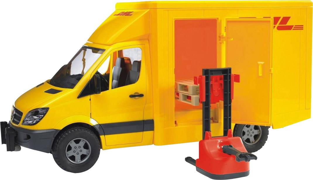 Bruder Mercedes Benz Sprinter DHL mit Handhubwagen und 2 Paletten