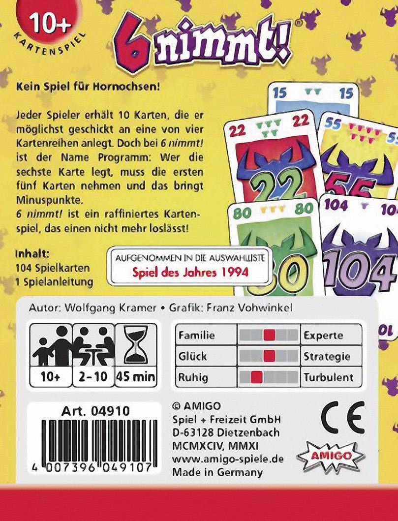 Amigo 6 nimmt! Kartenspiel 4910 Anzahl Spieler (max.): 10