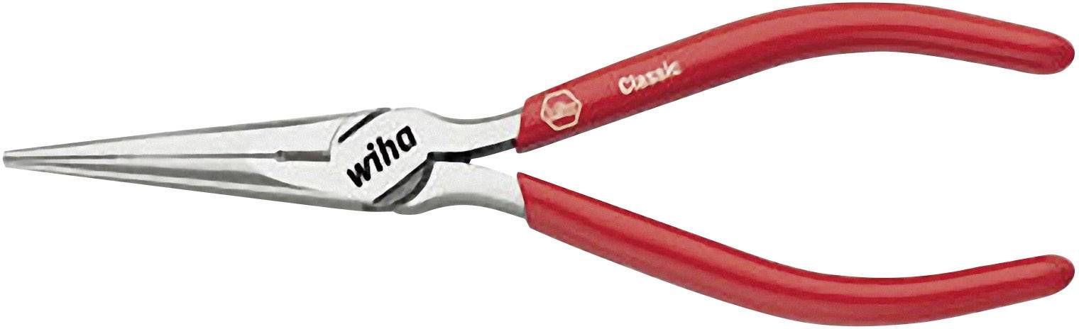 Langnasige Zange mit roten Griffen und silbernem Metall. Markierung 'Wiha Classic' auf dem Werkzeug.