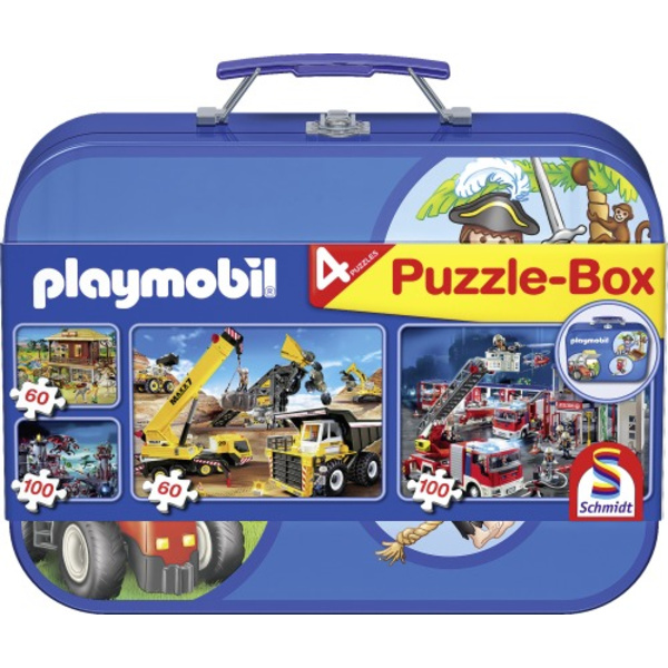 Schmidt Spiele Schmidt Spiele Puzzle Playmobil im Metallkoffer 2 x 60 Teile, 2 x 100 Teile 55599