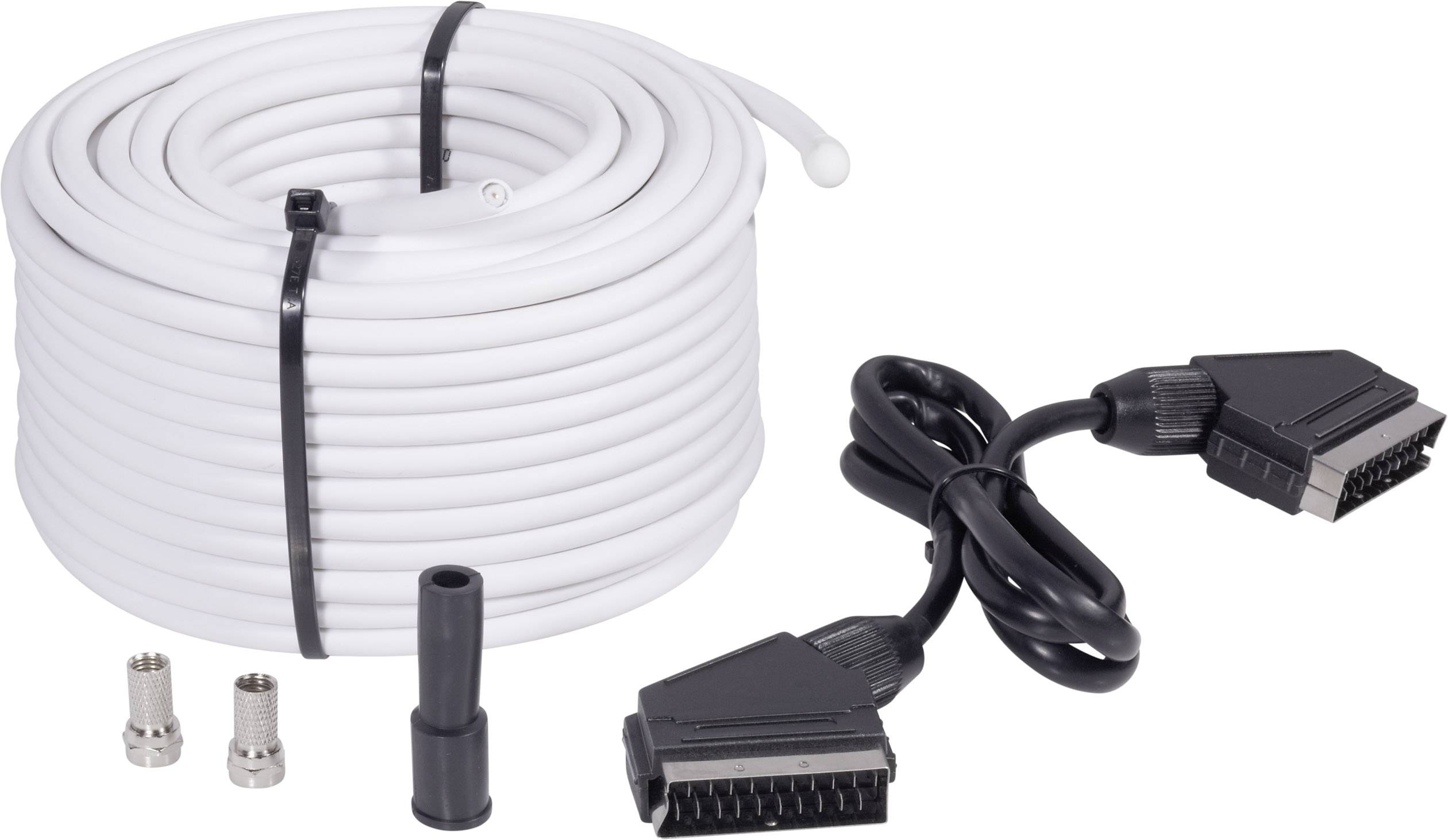 BKL Electronic SAT Anschlusskabel [1x F-Stecker, SCART-Stecker - 1x F-Stecker, SCART-Stecker] 25.00m 75 dB Schwarz, Weiß
