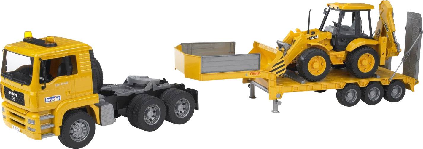 Bruder MAN TGA Tieflader mit JCB 4CX Baggerlader