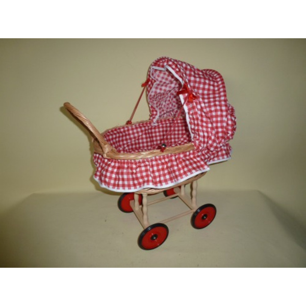 Puppen-Korbwagen mit Garnitur, rot / weiß Karo 55131015