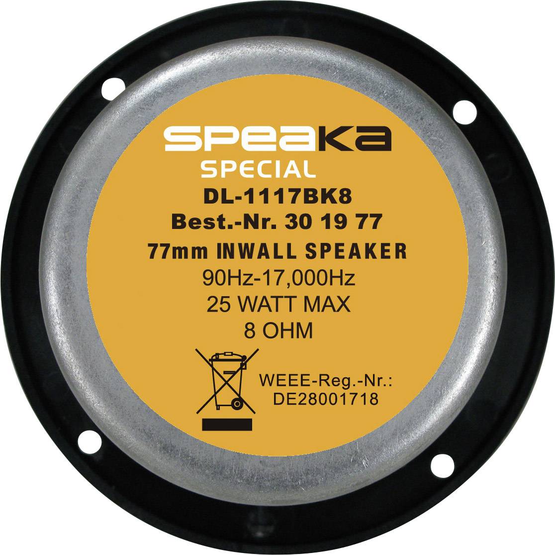 SpeaKa Professional DL-1117 Einbaulautsprecher 25W 8Ω Schwarz 1St.