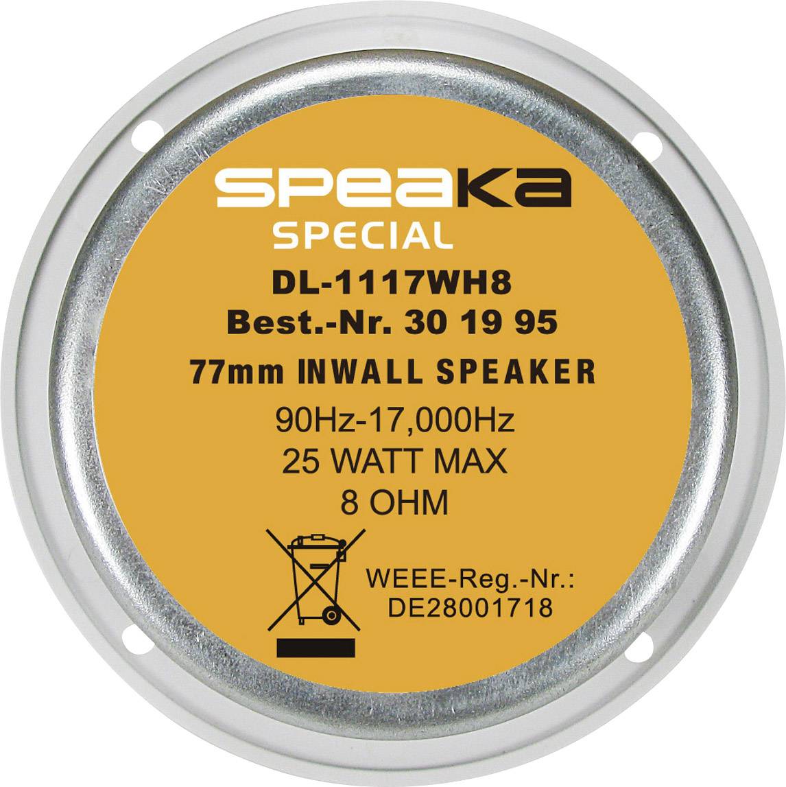 SpeaKa Professional DL-1117 Einbaulautsprecher 25W 8Ω Weiß 1St.