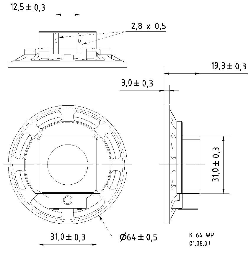 Visaton K 64 WP - 50 Ohm 2.5 Zoll 6.4cm Kleinlautsprecher 2W 50Ω Schwarz Kunststoff-Membran