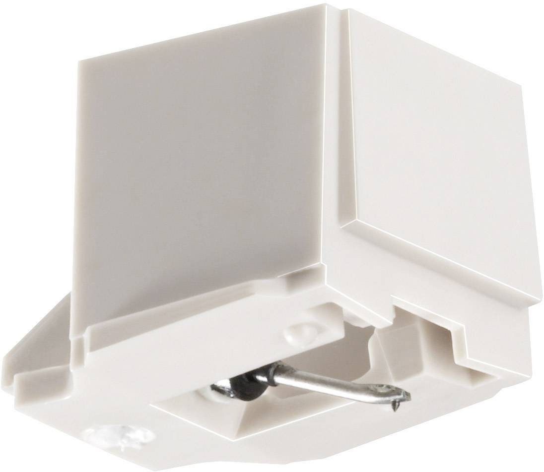 Ein weißer Kunststoffschalter mit Wippschalter, der aus einer schrägen Perspektive gezeigt wird. Es ist ein elektrisches Bauteil.
