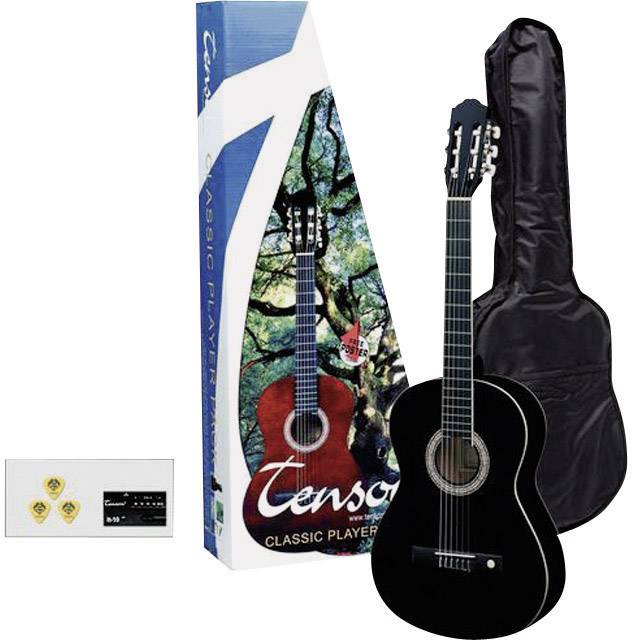 Tenson Akustik-Gitarren-Set Konzertgitarren-Set 4/4 Schwarz inkl. Tasche