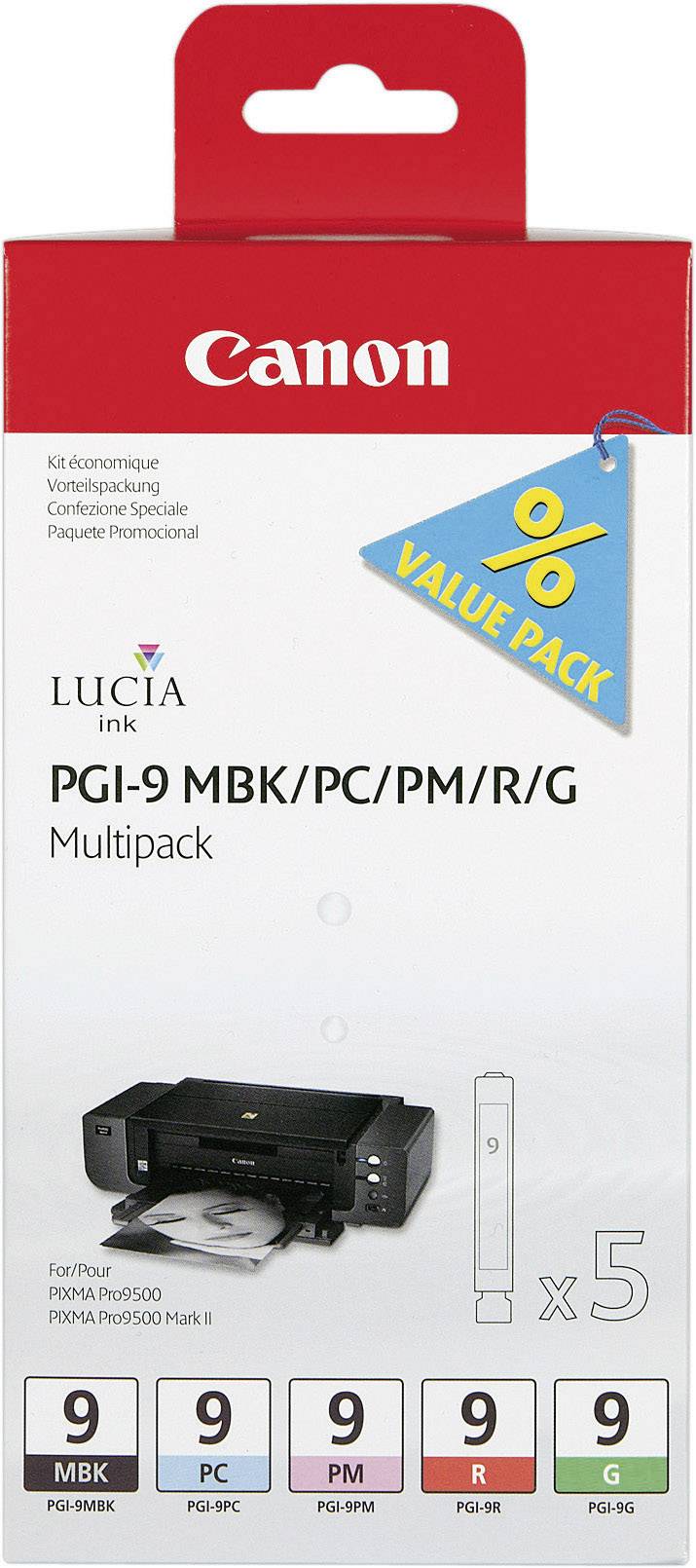 Canon PGI-9 MBK/PC/PM/R/G Multi-Pack - 5er-Pack - Rot, grün, mattschwarz, Photo Cyan, Photo Magenta - Original - Tintenb