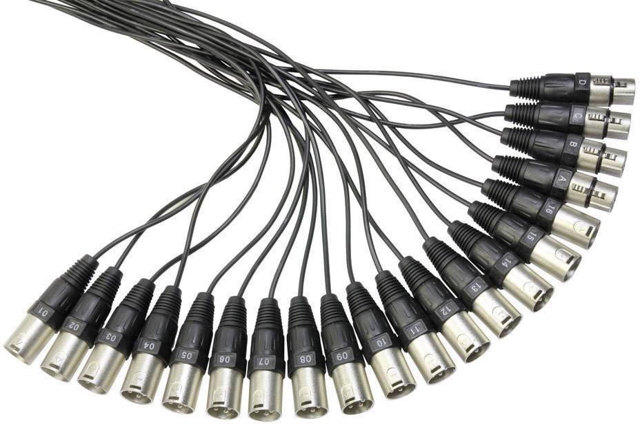 Mehrere XLR-Steckverbindungen in einer Reihe, typischerweise verwendet für Audio- und Mikrofonkabelverbindungen.