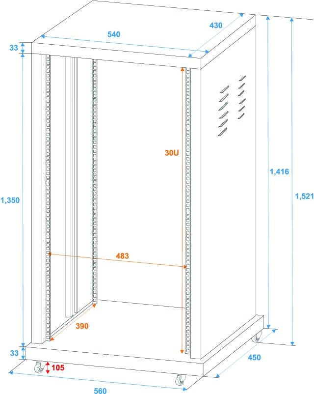 Omnitronic SR-19 19 Zoll Rack 30 HE Stahl inkl. Rollen
