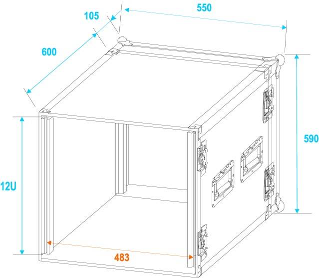 Roadinger PR-2ST 19 Zoll Rack 12 HE Holz inkl. Griff
