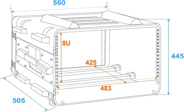 DD/Trolley 19 Zoll Rack 8 HE Kunststoff inkl. Griff, inkl. Rollen