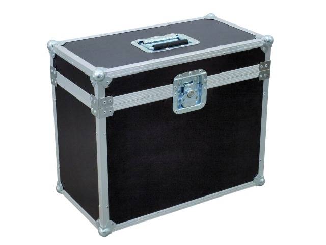 Ein schwarzes, rechteckiges Transportcase mit silbernen Kanten und einem Griff oben. Eignet sich zur sicheren Aufbewahrung von Ausrüstung.