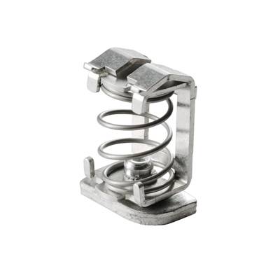 Metallfeder mit zwei Haken, vermutlich Teil eines mechanischen Geräts. Sie ist aus silbernem Metall und hat eine spiralförmige Windung.