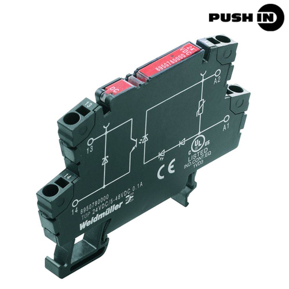 Weidmüller Relaismodul mit Push-In-Anschlusstechnik. Elektronische Komponente zur Steuerung von elektrischen Schaltungen.