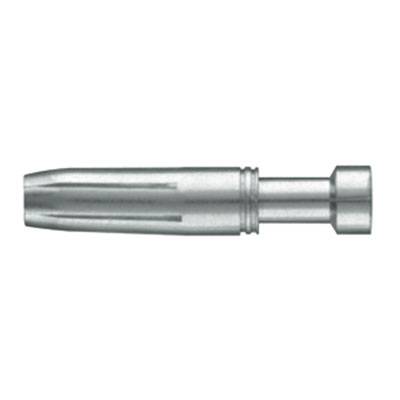 Ein silbernes Metall-Dübel ohne Nuten, zylindrische Form mit erweiterter Spitze und geradem Schaft, geeignet für Wandbefestigungen.