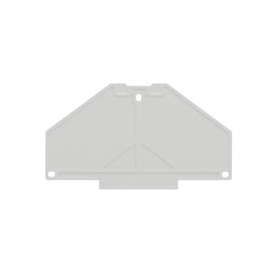 Graues, rechteckiges Kunststoffbauteil, symmetrisch, mit abgerundeten Ecken und kleinen Befestigungslöchern an den Seiten und in der Mitte.