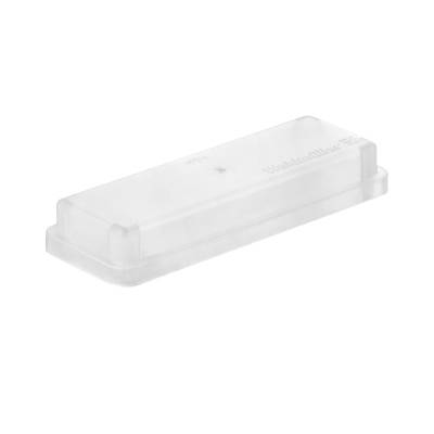 Ein transparentes, rechteckiges Kunststoffgehäuse, möglicherweise ein Abdeckschutz für ein elektronisches Bauteil.