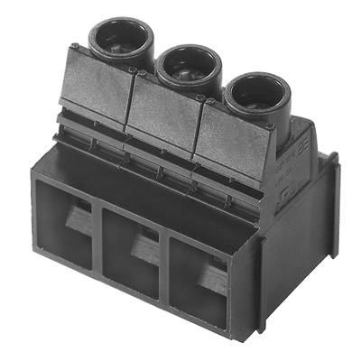 Ein schwarzer, dreipoliger Steckverbinder aus Kunststoff.