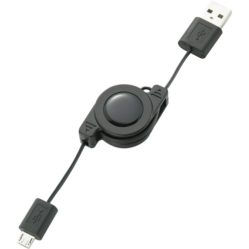 Renkforce USB-Kabel USB 2.0 USB-A Stecker, USB-Micro-B Stecker 0.80 m Schwarz inkl. Aufroller RF-40