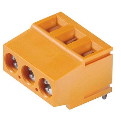 Dreipoliger orangefarbener Steckverbinder mit Schraubklemmen, geeignet für elektrische Verdrahtungen in Elektronikprojekten.